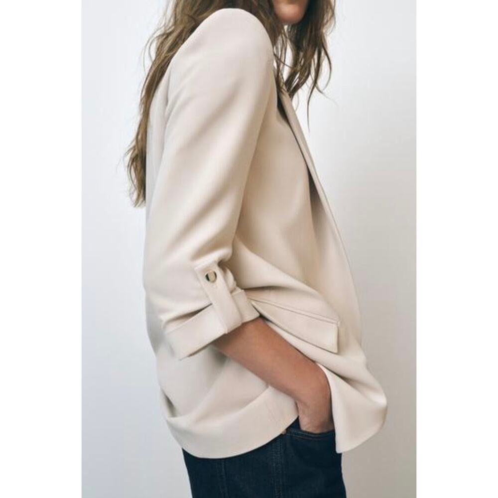 Zara XS Fitted Rolled Sleeve Tab Ecru/Cream Blazer Style: 2182/344/711